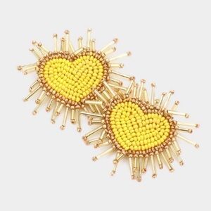 Seed Beaded Funky Felt Back Heart
Earrings in Yellow